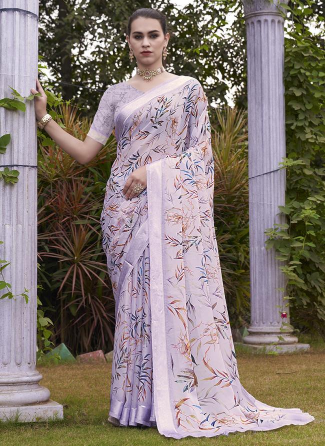 Georgette Lilac Casual Wear Printed Saree